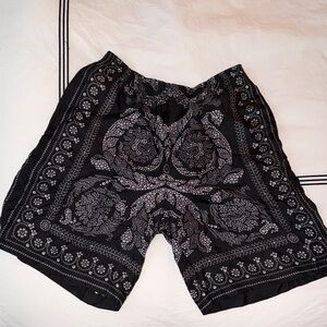 Versace Black and Silver Baroque Silk Shorts